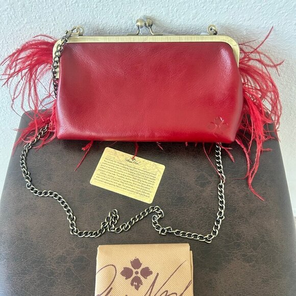 Patricia Nash Potenaz Feathers Leather Frame Crossbody Bag RUBY RED nwt - Picture 3 of 8